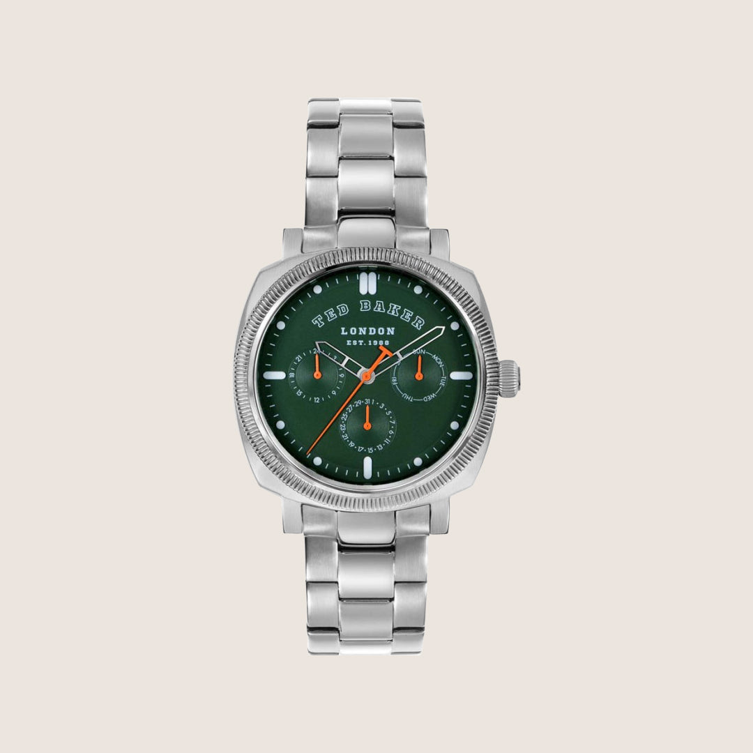 Ted Baker Mens Caine Green Dial Silver Stainless Steel Bracelet Watch BKPCNS314