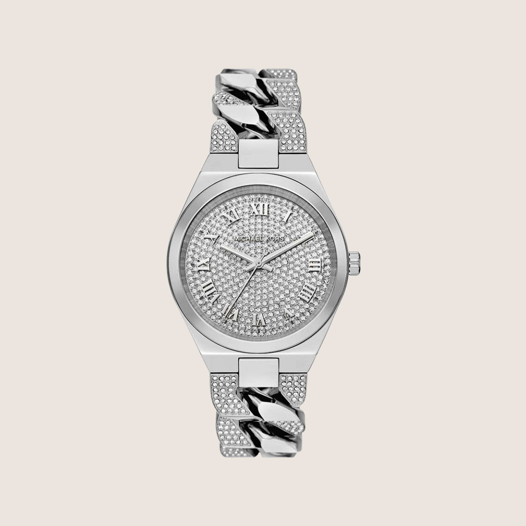 Michael Kors Women's Lennox Clear Stone-Set Silver Dial Watch MK7488