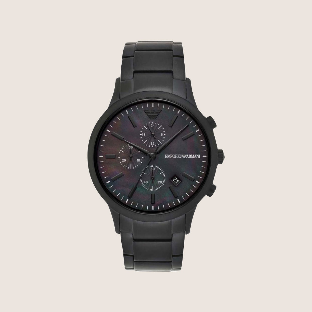 Emporio Armani Men's Watch Mother-of-Pearl Dial Black Steel Bracelet AR11275