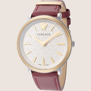 Versace Ladies V Circle Watch White Dial Red Leather Strap VE8100719
