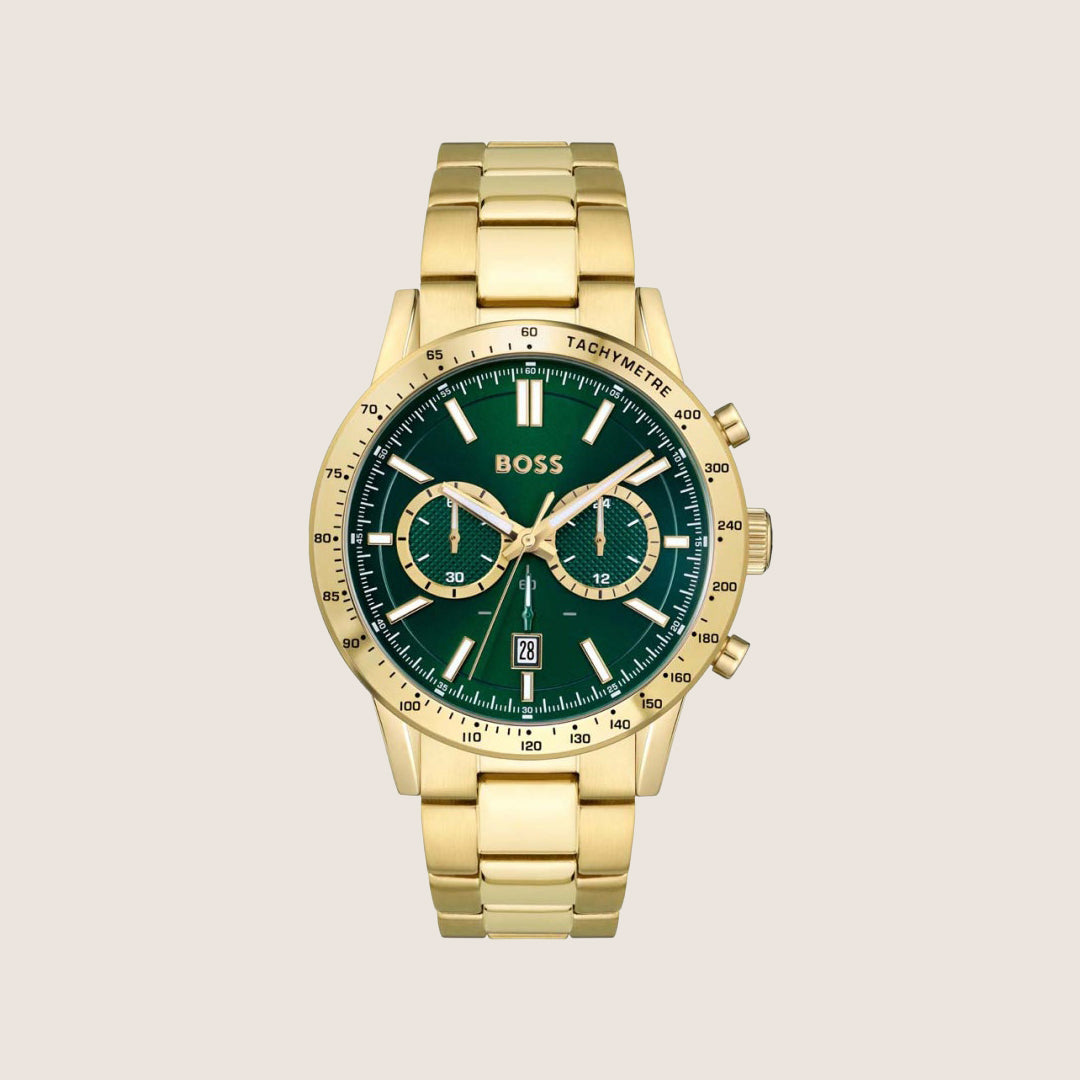 BOSS Men's Allure Chronograph Green Dial Gold Bracelet Watch 1513923