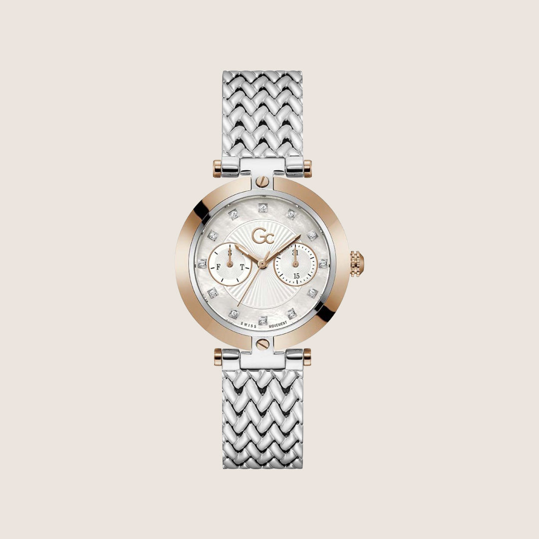 GC Ladies Vogue Two-Tone Stone Set White Mother Of Pearl Dial Dress Watch Z21006L1MF