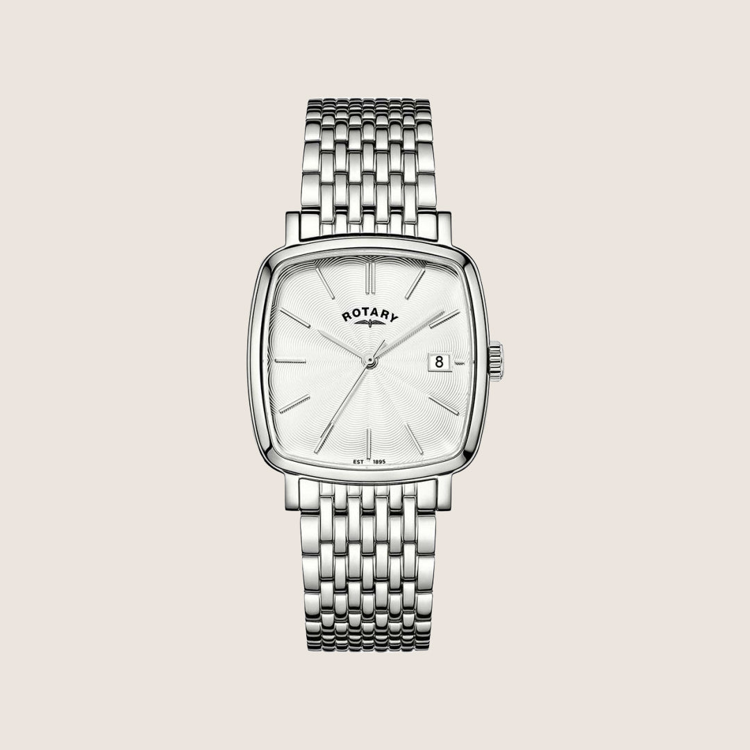 Rotary Mens Heritage Astoria White Dial Silver Square Bracelet Watch RGB05307-08