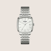 Rotary Mens Heritage Astoria White Dial Silver Square Bracelet Watch RGB05307-08