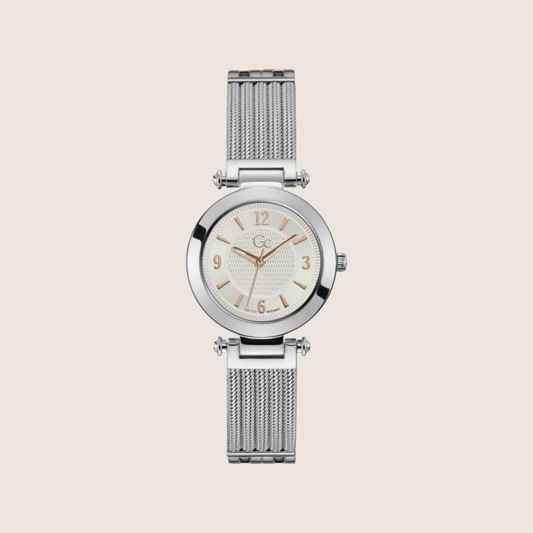 GC Ladies Silver Bracelet Deployment Clasp Arabic Numeral Silver Dial Watch Y59004L1MF