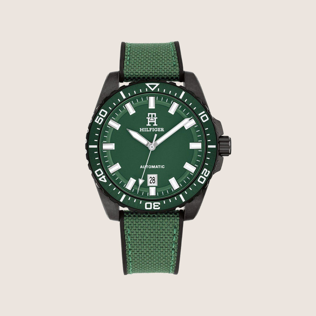 Tommy Hilfiger Men's Watch Green Dial Automatic Textile Strap 1792161