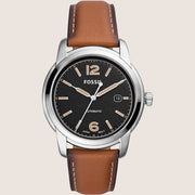 Fossil Men's Heritage Automatic Black Dial Brown Leather Watch ME3233
