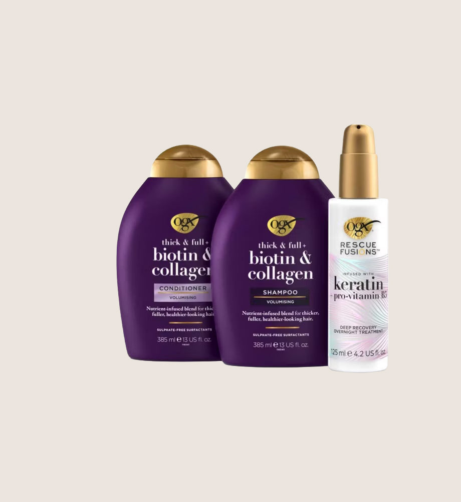 OGX Biotin & Collagen Shampoo Conditioner & Overnight Treatment Bundle All Hair Types