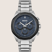 BOSS Men's Chronograph Blue Dial Silver Steel Tachymeter Watch 1514015