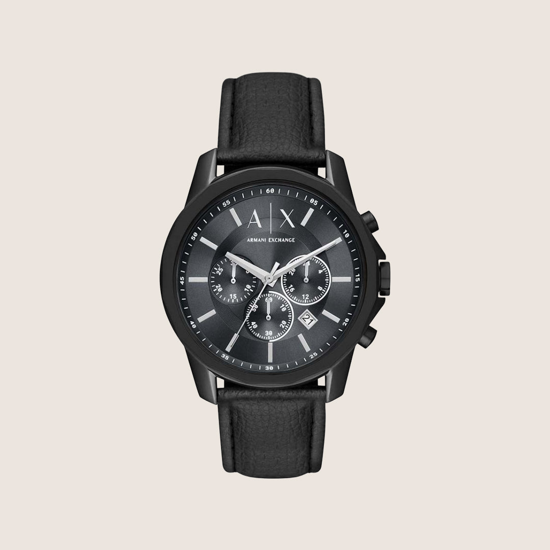 Armani Exchange Men's Dress Watch Gunmetal Dial Black Leather Strap AX1724