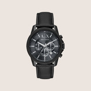 Armani Exchange Men's Dress Watch Gunmetal Dial Black Leather Strap AX1724