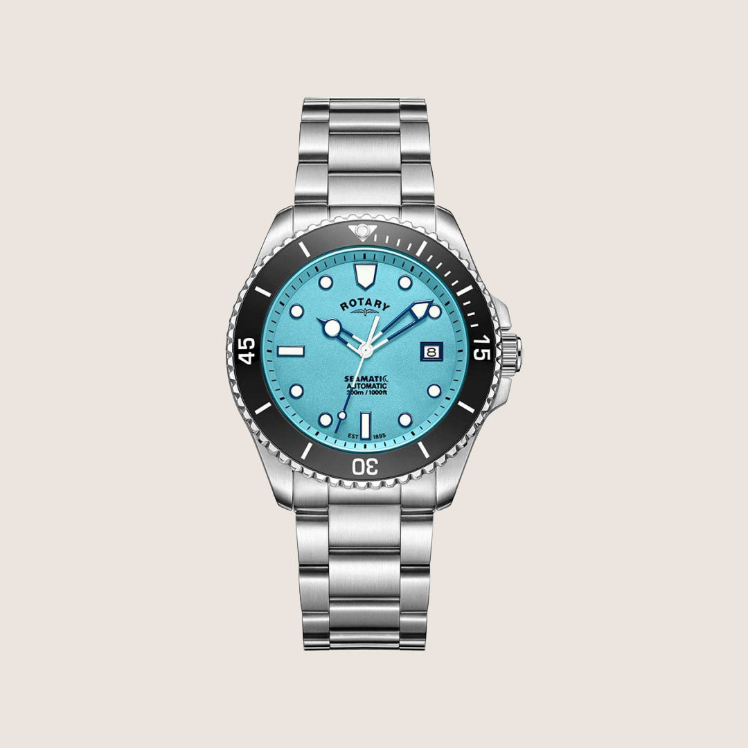 Rotary Mens Seamatic Automatic Blue Dial Stainless Steel Bracelet Diver Watch GB05430-57
