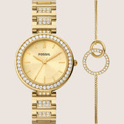 Fossil Karli Gold Steel Gift Set Bracelet Watch BQ3903SET