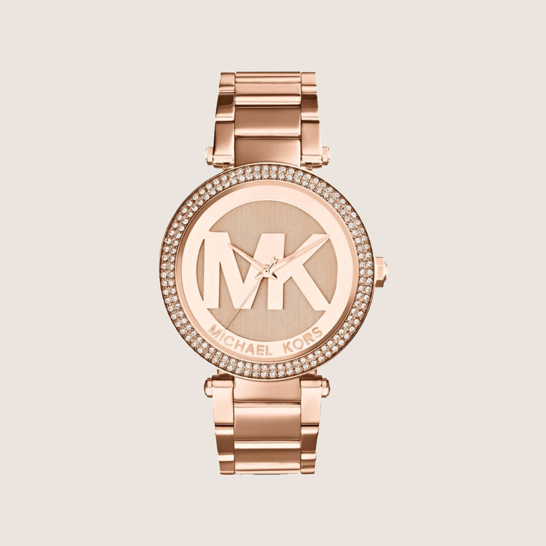 Michael Kors Women's Parker Crystal Stone-Set Rose Gold Dial Watch MK5865