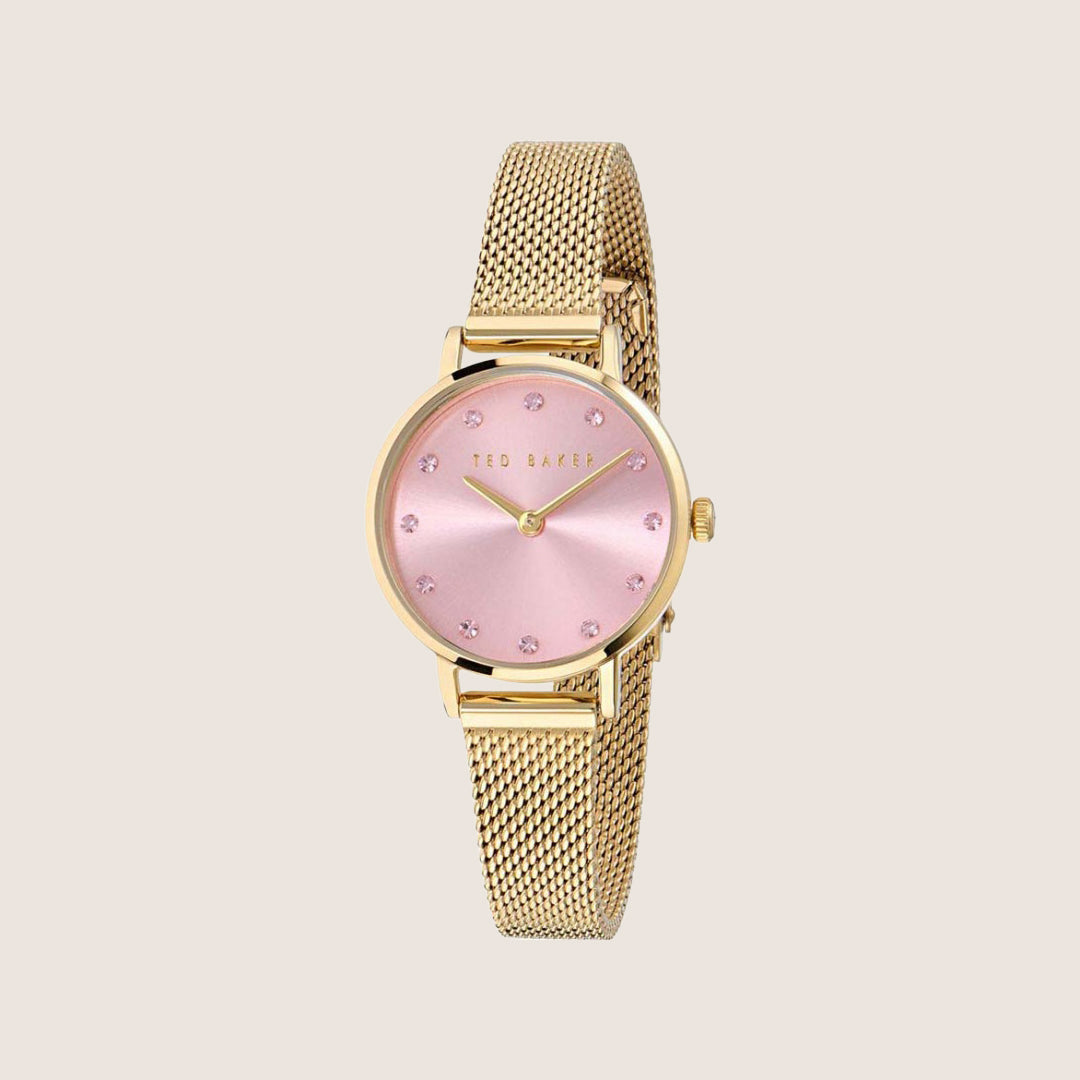 Ted Baker Ladies Staciie Gold Pink Crystal Bracelet Watch BKPSTS504