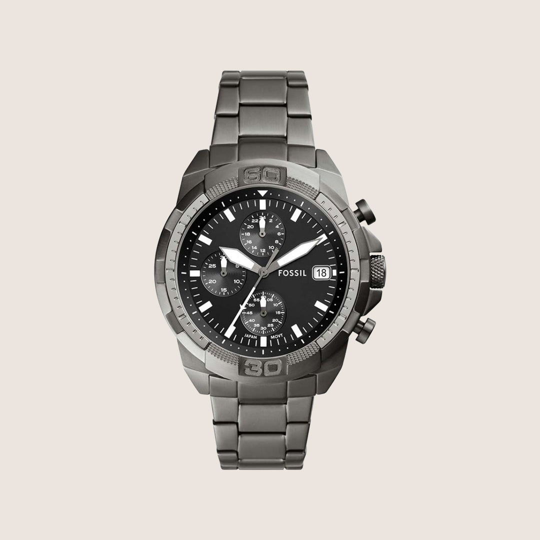 Fossil Mens Bronson Black Chronograph Gunmetal Watch FS5852