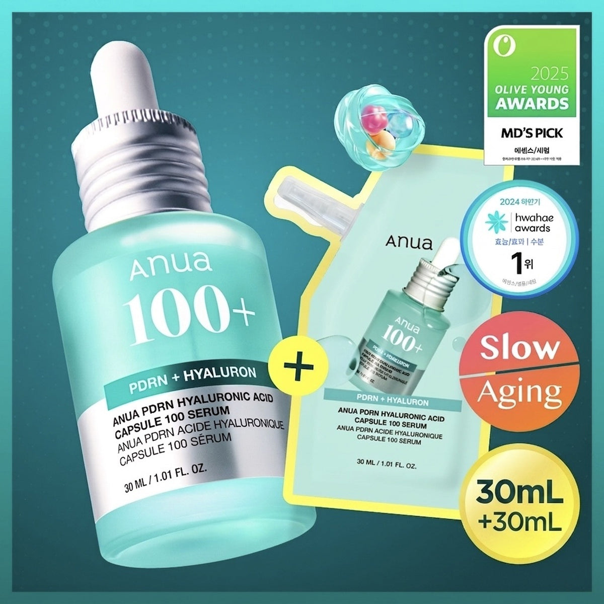 Anua PDRN Hyaluronic Capsule 100 Serum 30ml Refill Set