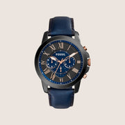 Fossil Mens Grant Black Chronograph Leather Watch FS5061