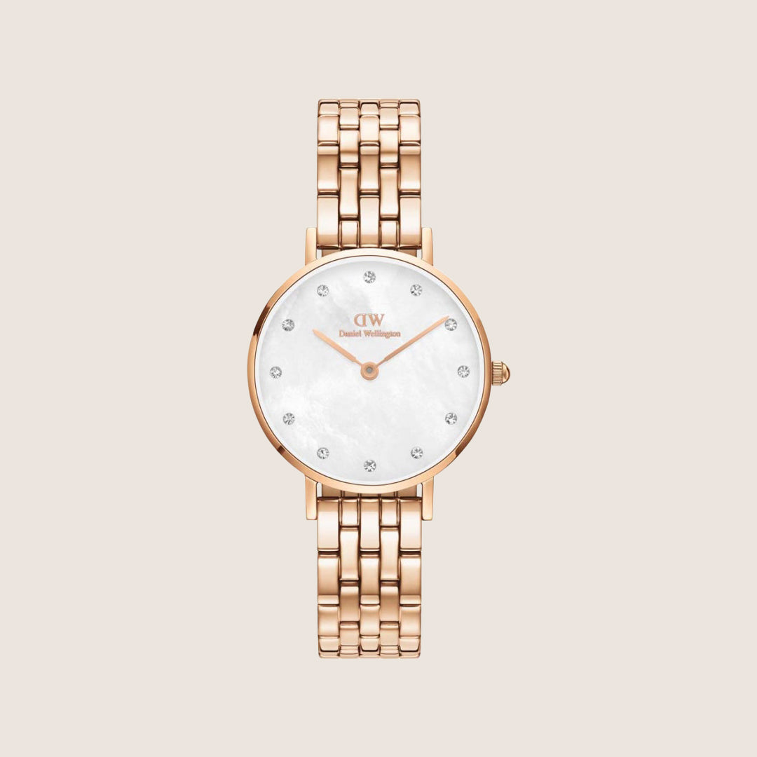 Daniel Wellington Women's Petite Link Rose Gold Crystal Mother-of-Pearl Dial Watch DW00100613