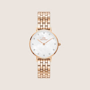 Daniel Wellington Women's Petite Link Rose Gold Crystal Mother-of-Pearl Dial Watch DW00100613