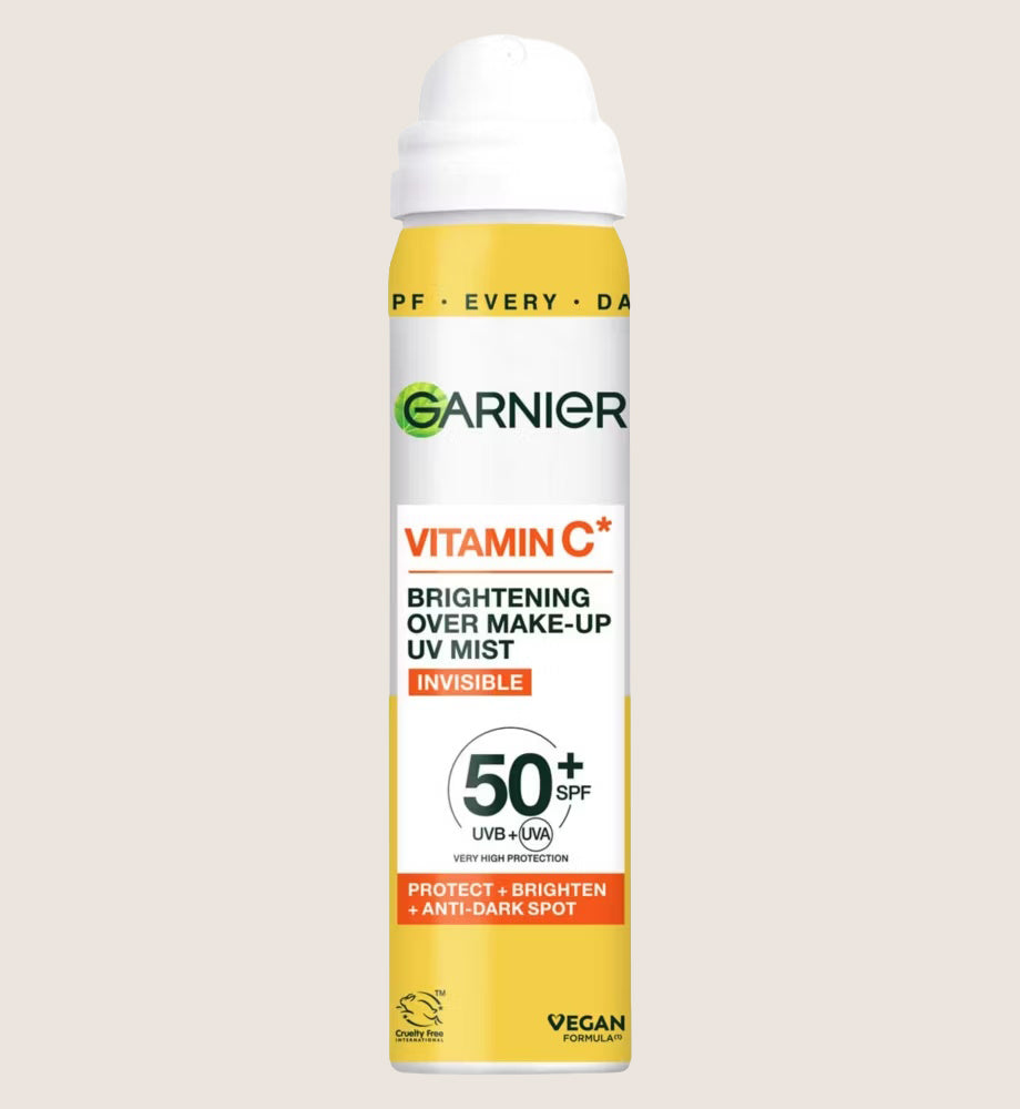 Garnier Vitamin C Brightening Over Make-Up UV Sun Cream Mist, Invisible Protection, SPF50+, 75ML
