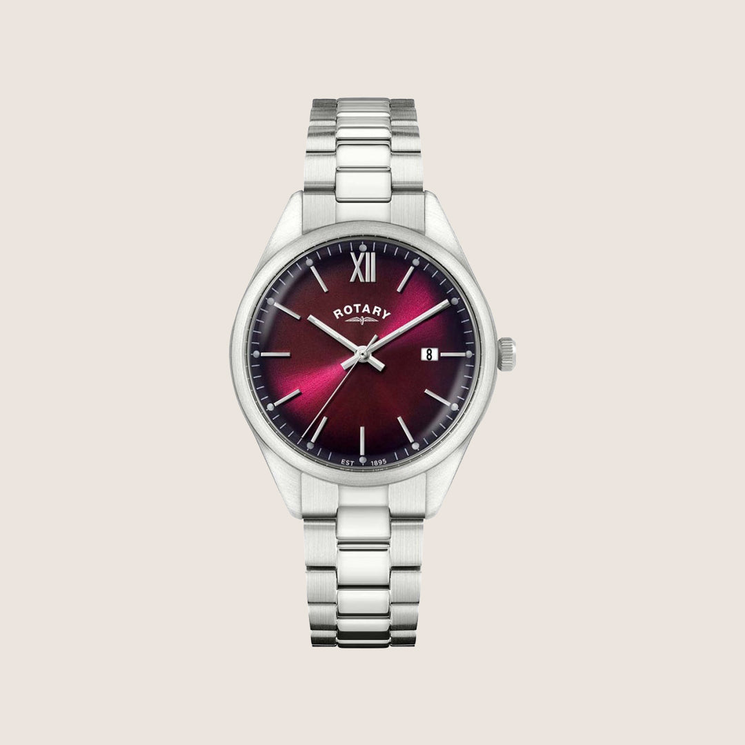 Rotary Mens Heritage Red Dial Roman Numeral Silver Bracelet Watch RGB10003-17