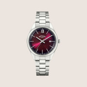 Rotary Mens Heritage Red Dial Roman Numeral Silver Bracelet Watch RGB10003-17