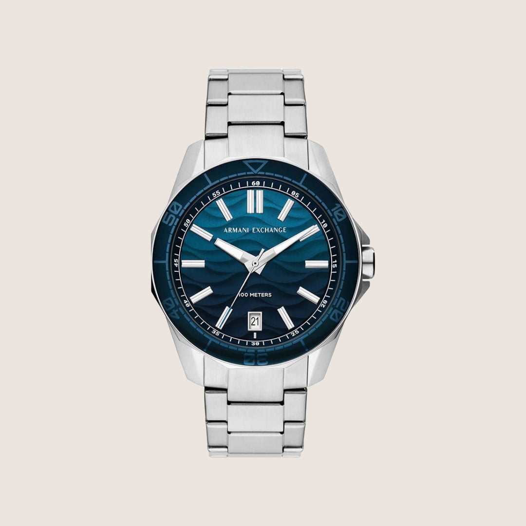 Armani Exchange Men's Dress Watch Blue Dial Silver Steel Bracelet AX1950