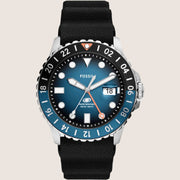 Fossil Men's Blue Dive Two-Tone Dial Black Silicone Watch FS6049