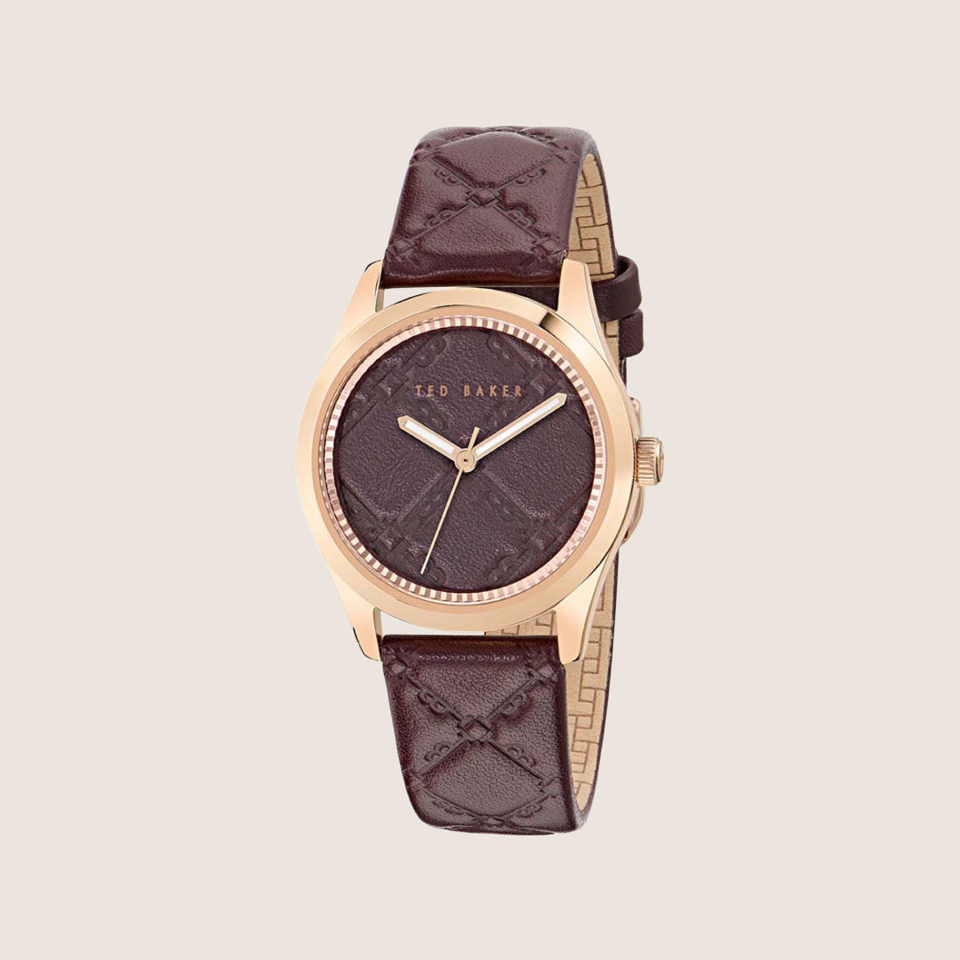 Ted Baker Ladies Coolly Rose Gold Red Leather Strap Watch BKPCLS505
