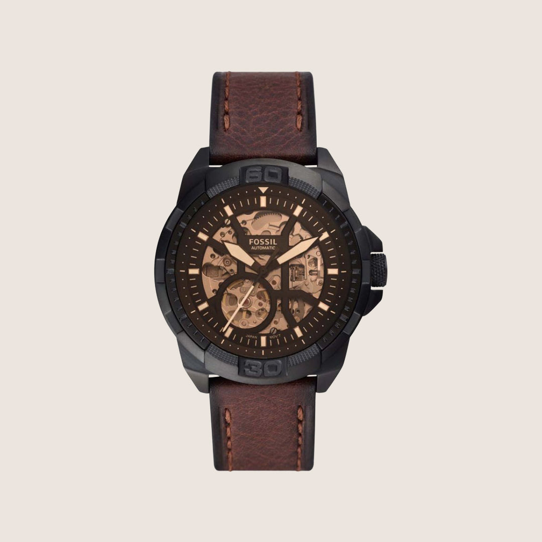 Fossil Mens Bronson Automatic Black Leather Watch ME3219