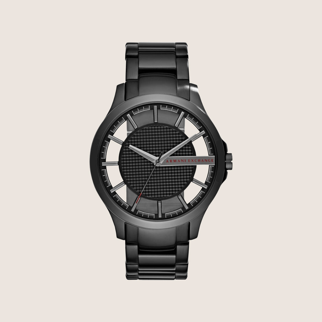 Armani Exchange Men's Dress Watch Translucent Dial Black Steel Bracelet AX2189