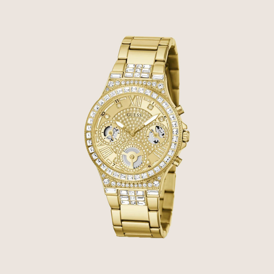 Guess Women's Moonlight Watch Crystals-Set Gold Dial GW0320L2