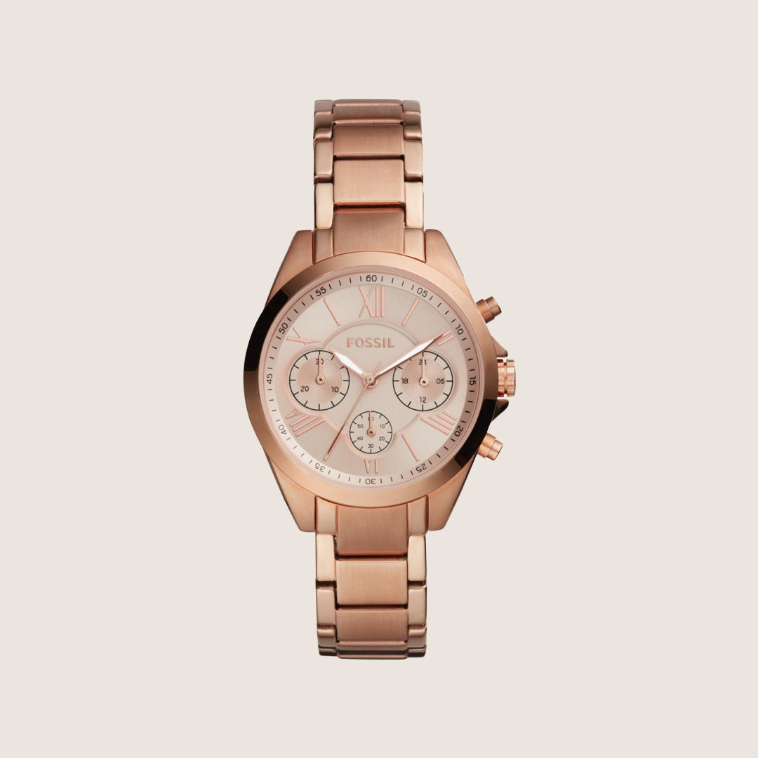 Fossil Women's Modern Courier Rose Gold Chronograph Bracelet Analogue Watch BQ3036