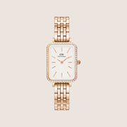 Daniel Wellington Women's Quadro Lumine Rose Gold Crystal White Dial Watch DW00100672