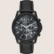 Armani Exchange Mens Dress Watch Black Leather Strap AX1724