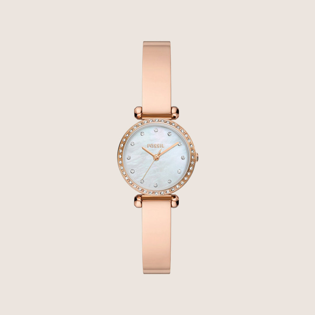 Fossil Women's Tillie Rose Gold Mother-of-Pearl Crystal Bangle Analogue Watch BQ3894