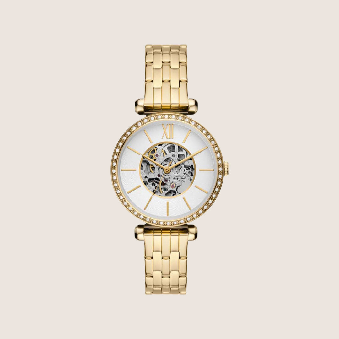 Fossil Women's Tillie Gold Automatic Skeleton Bracelet Analogue Watch BQ3868