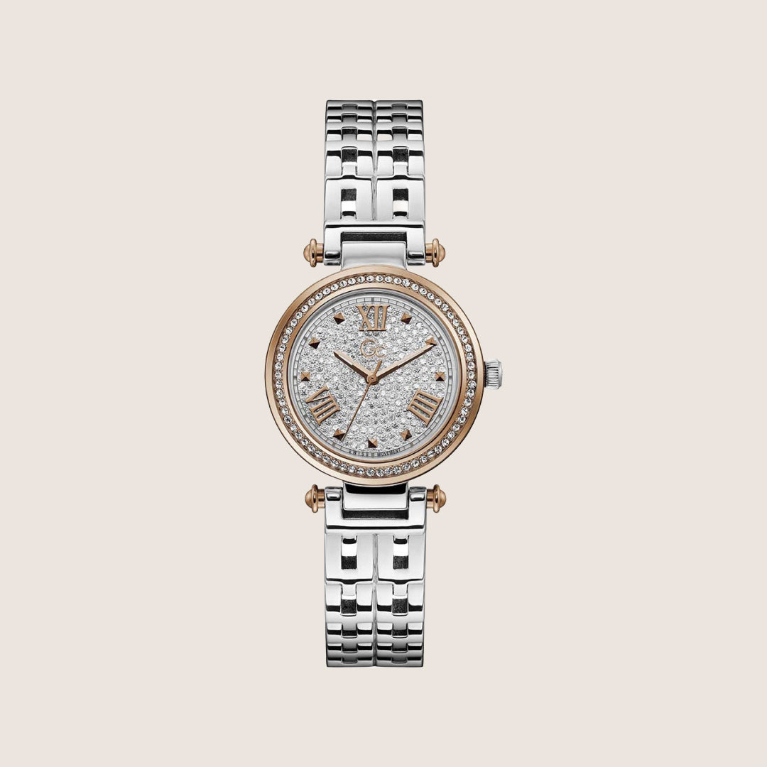 GC Ladies PrimeChic Two-Tone Crystal Set Silver Dial Swiss Watch Y47004L1MF