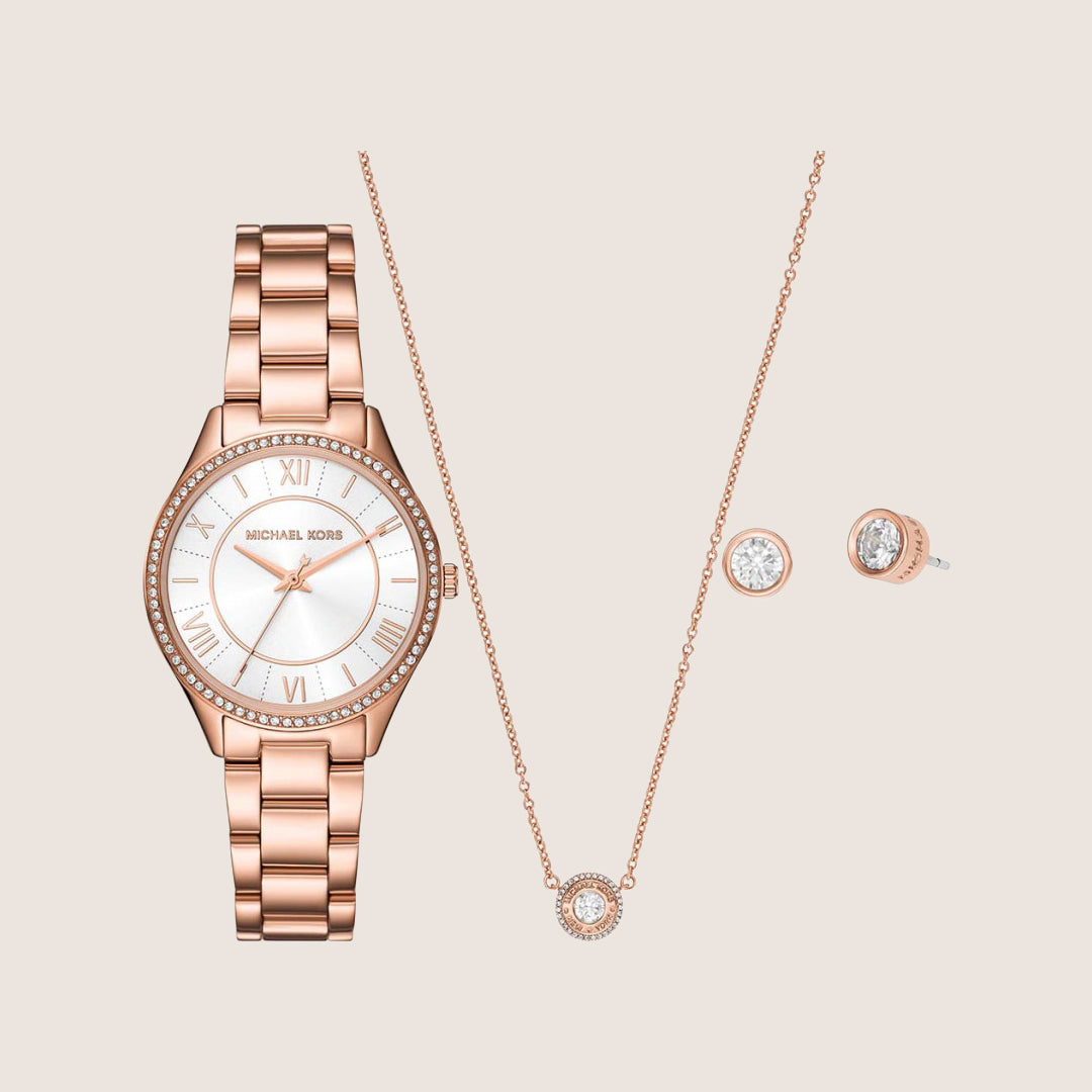 Michael Kors Women's Lauryn Clear Stone-Set White Dial Watch MK4850SET