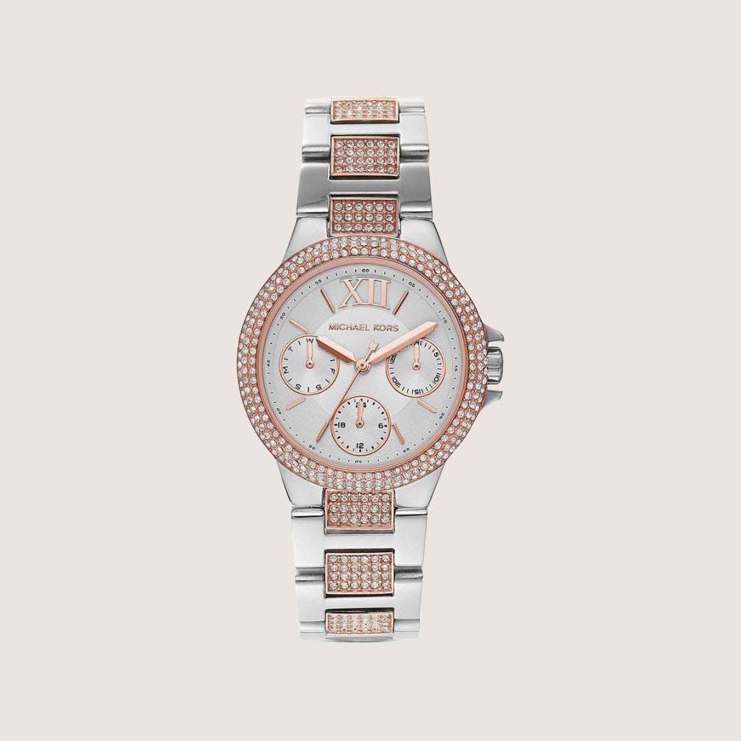Michael Kors Women's Camille Clear Stone-Set White Dial Watch MK6846