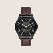 Armani Exchange Men's Dress Watch Black Dial Brown Leather Strap AX2446