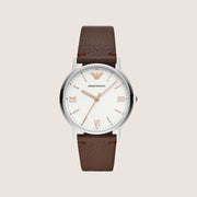 Emporio Armani Men's Watch White Dial Brown Leather Strap AR11173
