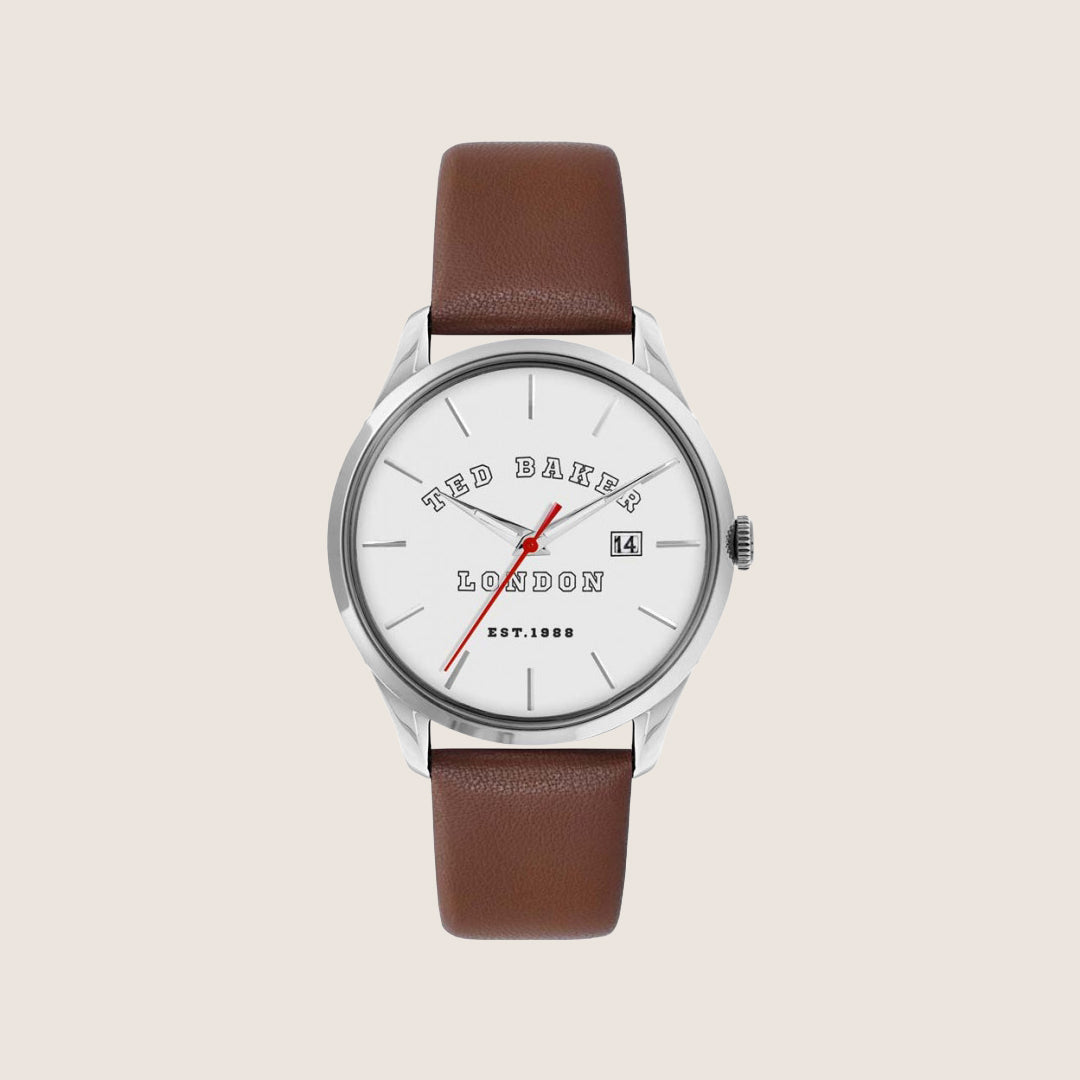 Ted Baker Mens Leytonn White Dial Brown Leather Strap Watch BKPLTF206