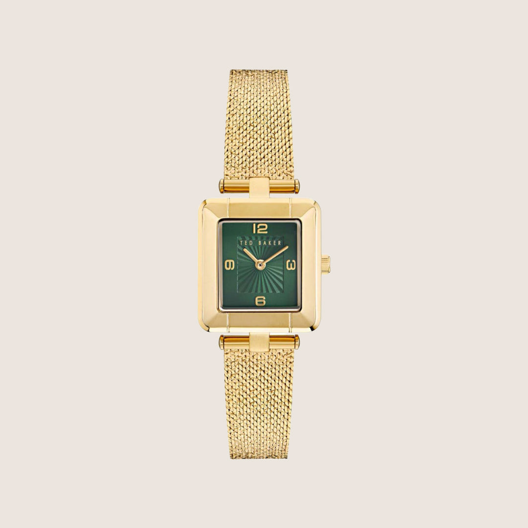 Ted Baker Ladies Mayse Gold Green Square Dial Watch BKPMSF306