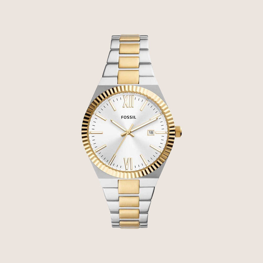 Fossil Women's Scarlette Two-Tone Silver Date Bracelet Analogue Watch ES5259