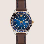 Versace Mens Hellenyium Watch Blue Dial Brown Leather V11080017