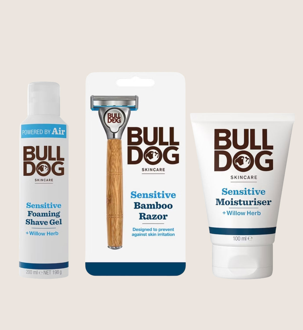 Bulldog Skincare Sensitive Shave Bundle - Moisturiser, Shave Gel & Bamboo Razor