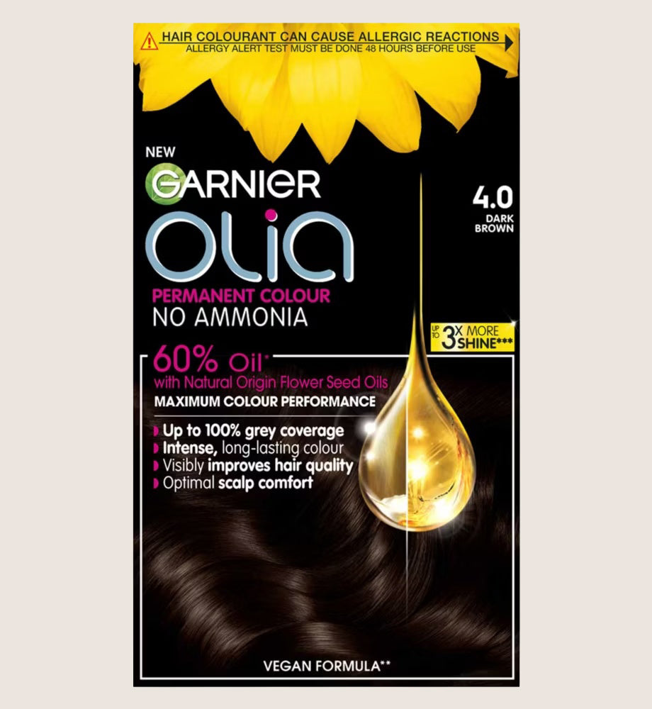 Garnier Olia 4.0 Dark Brown: 100% Grey Coverage, No Ammonia, for rich and deep brown shade