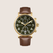 Rotary Mens Heritage Pilot Green Dial Gold Case Brown Leather Watch RGS10002-24